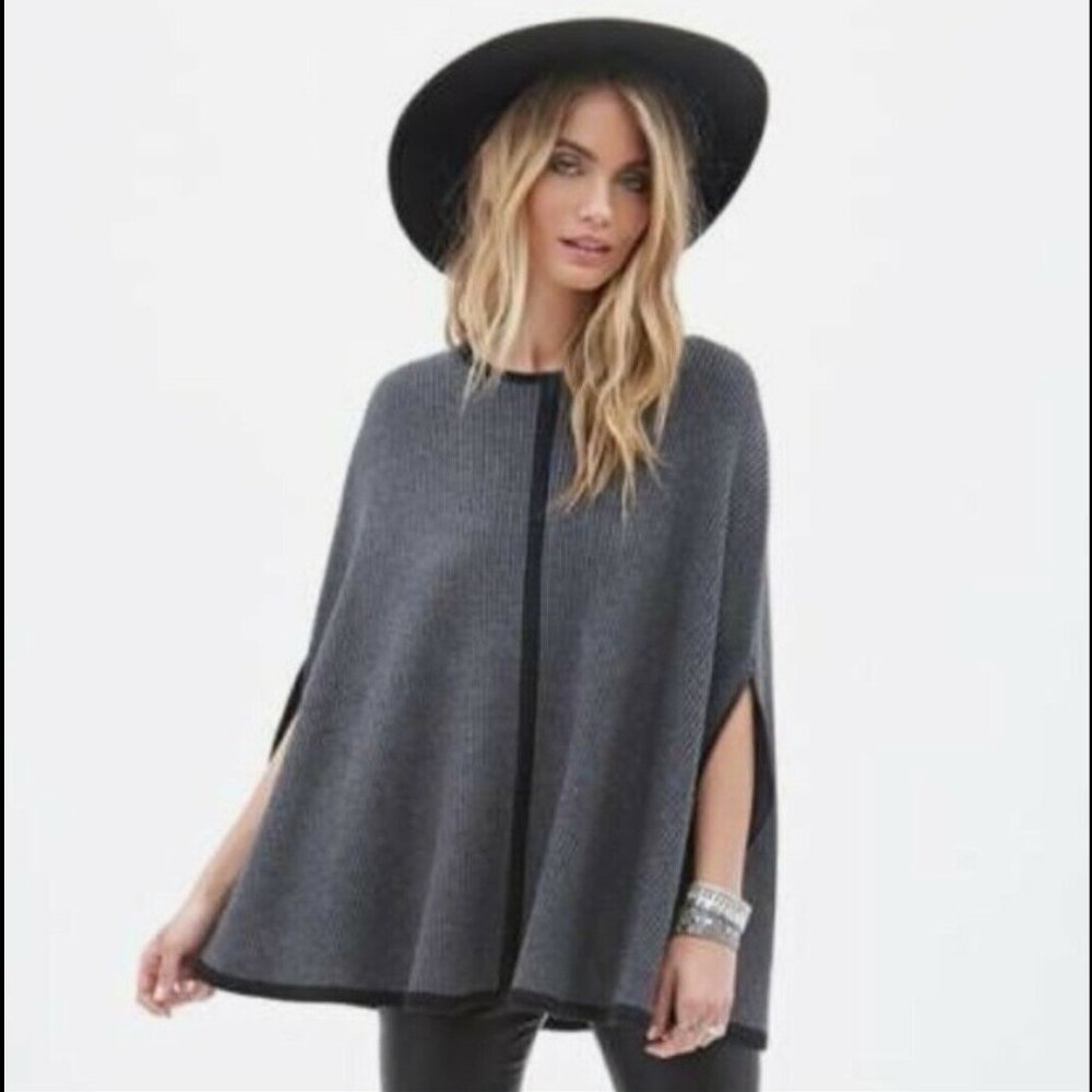 NWT Forever21 RARE Gray Fashion Sweater Cape Poncho Fall Winter Oversized